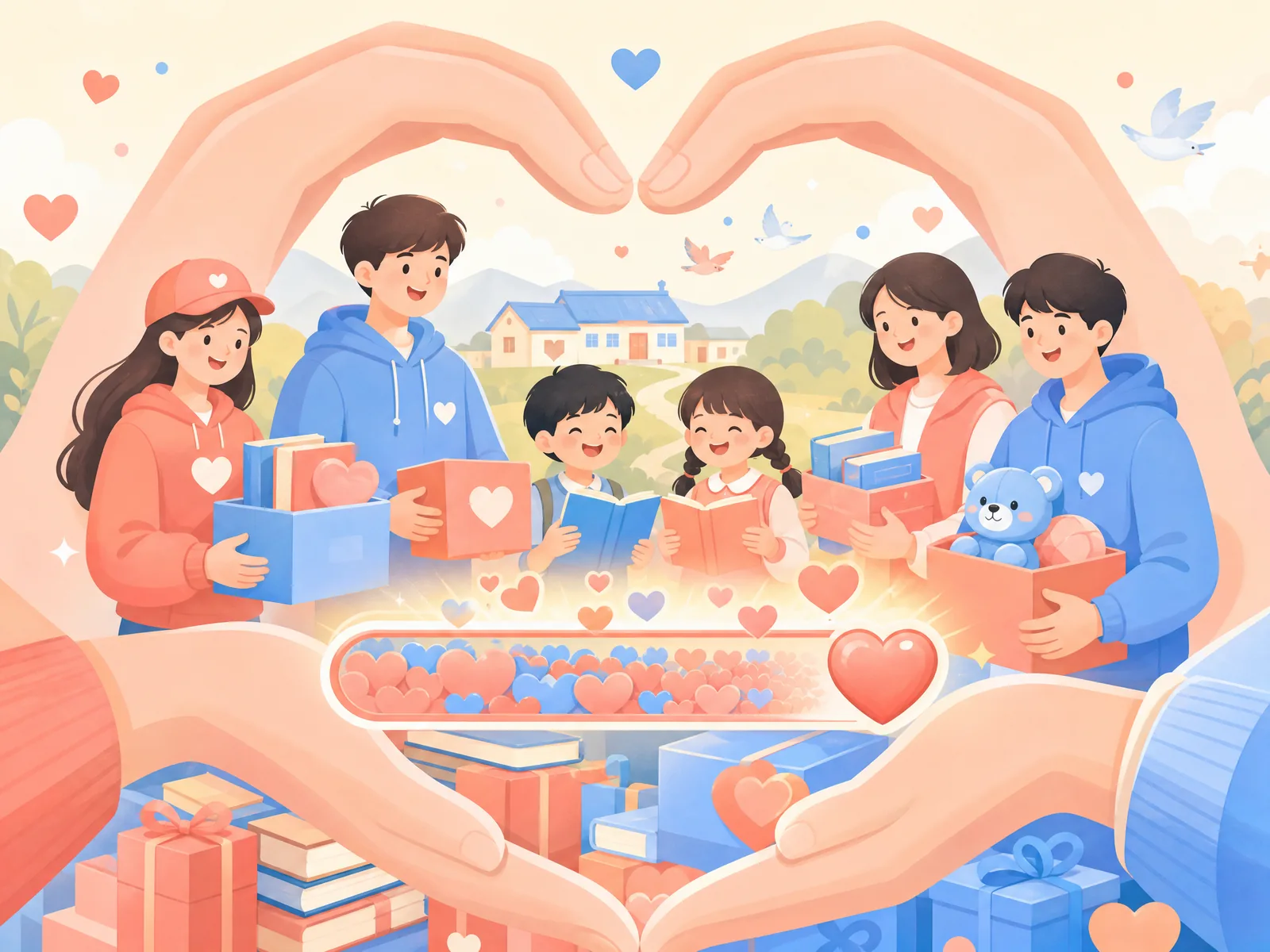 粉丝双手合成爱心形状，象征公益成果